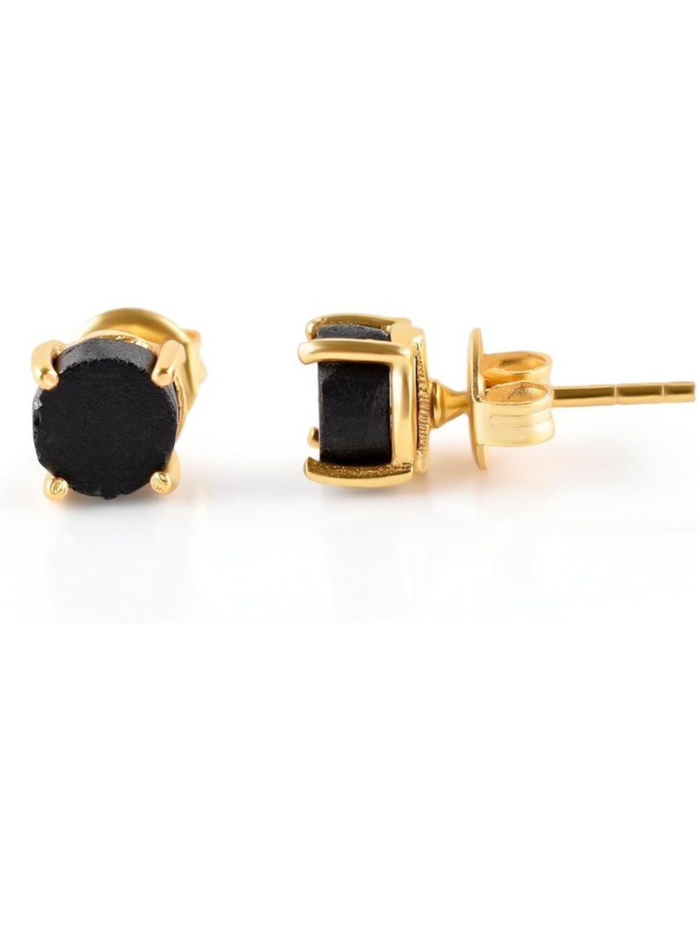 Dainty Raw Gold Stud Earrings with Natural Gemstone, Birthstone Energy Crystals